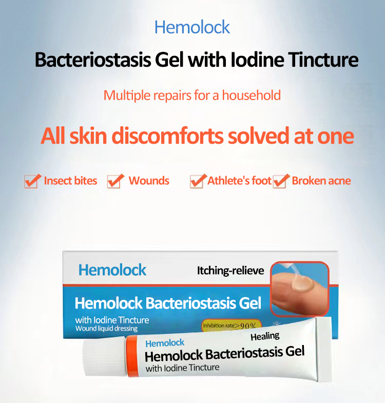 Hemolock Bacteriostasis Gel with Iodine Tincture, itching relieve, household kit, family use